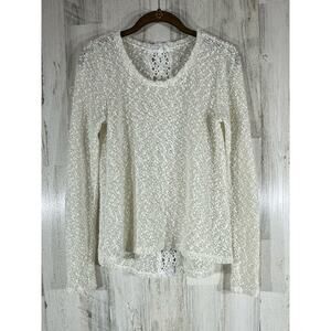 Aeropastale Sweater Size XS Open Knit Boucle Knit Crochet Cream Gold Flecks